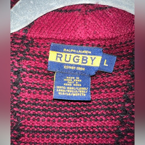 Hooded 100% wool cardigan by Rugby Ralph Lauren in red/black tartan - Picture 3 of 3